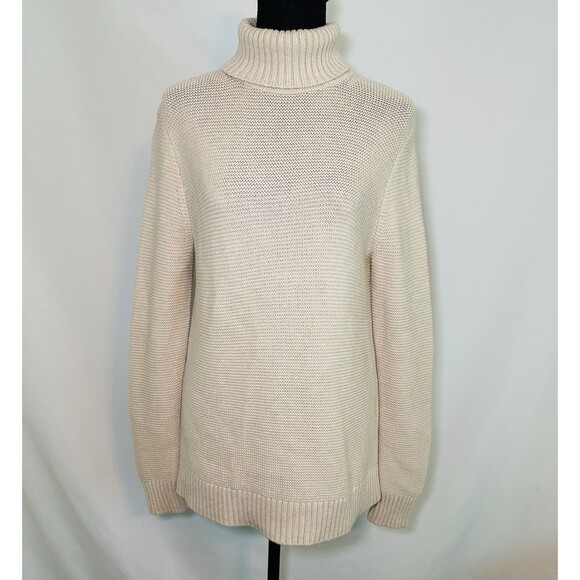 J. Crew Factory *NEW* Merino Wool Cotton Nylon Turtleneck Beige Sweater Women S - Picture 1 of 11